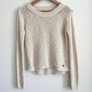 TNA Aritzia Cotton/Linen Loose Knit Sweater XS Cream Prep Coastal Fisherman